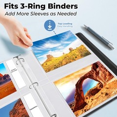 Photo Album Sleeves 2 Pocket 5 x 7 In Page Sheet Organizer 3 Ring Binder 25