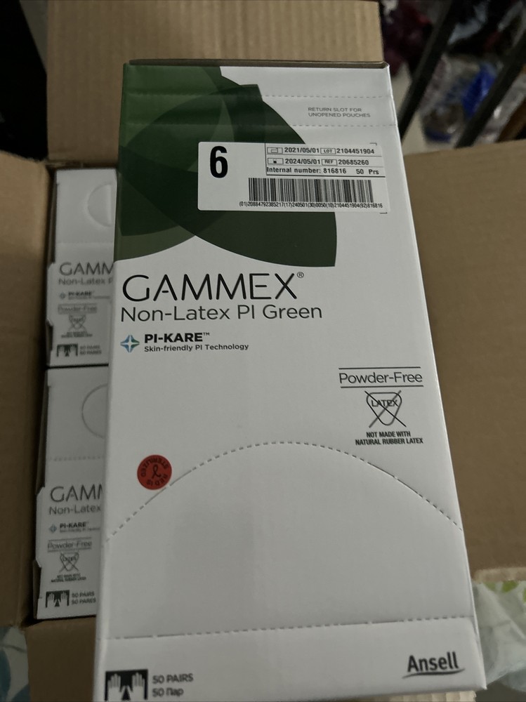 BRAND NEW Gammex non latex pi green gloves Ansell Box Of 50 Pairs size 6