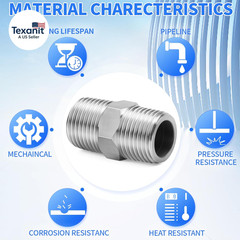 304 Stainless Steel Pipe Fitting, Hex Nipple 3/4″ NPT Male X 3/4″ NPT Male Threa