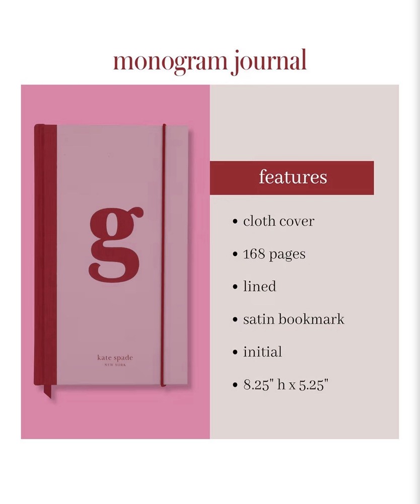 Kate Spade Just Mine Monogram “G” Cloth Hardcover Notebook Journal