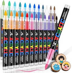 Acrylic Paint Markers Brush Tip 24 Colors, Water-Based Acrylic Colored Paint