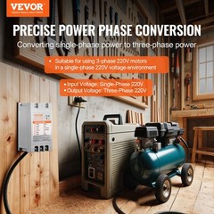 VEVOR 5HP Digital Phase Shifter 15A 220V Single Phase to 3 Phase Converter