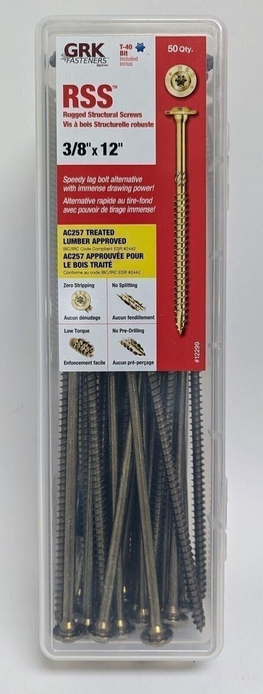 GRK RSS3812HP RSS 3/8″ x 12″ Rugged Structural Screws – 50 Count