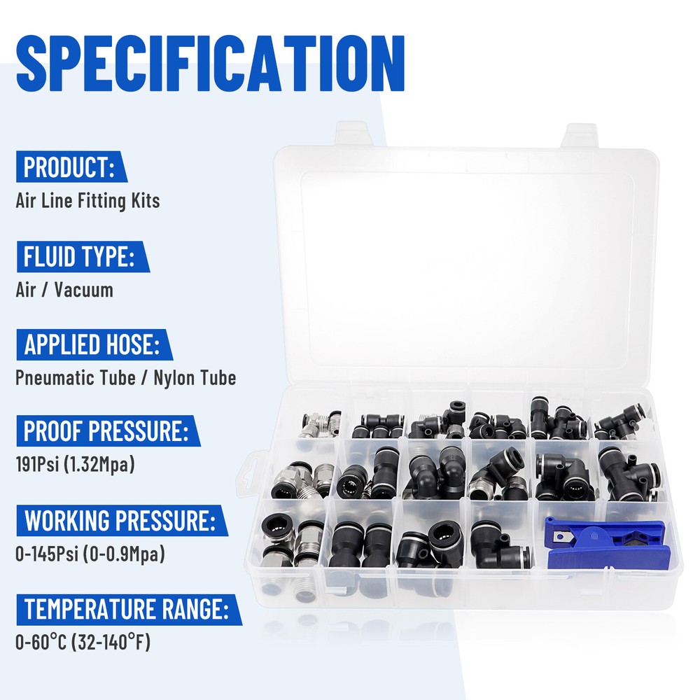 52 Pcs Quick Connect Air Hose Fitting Kit 1/4″ 3/8″ 1/2″ Push to Connect Air Fit