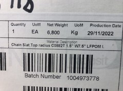 10′ of Habasit HabaCHAIN Slat Tp Conveyor Chain/Belt C0882K0750LFTA 7.5″ W (5718
