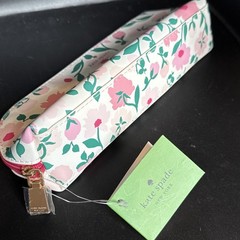 Kate Spade Pencil Pouch Cosmetic Case Travel Bag Faux Leather With Accessories