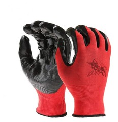 Work Gloves with Nitrile Coated Grip, Pack of 12 Pairs, Multipurpose, Red, AJ