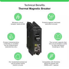 Homeline 20 Amp One-Pole Circuit Breaker HOM120CP, Square D Breakers 120/240 VAC