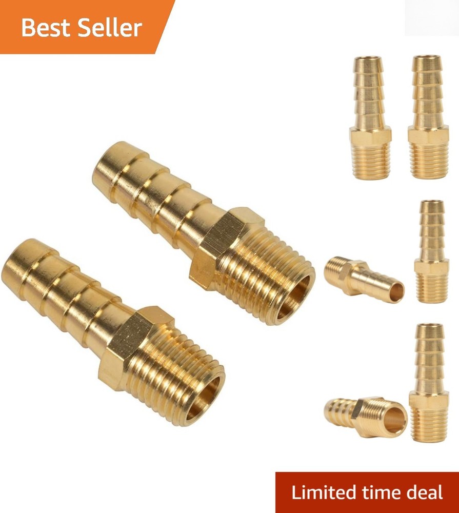 Durable Brass Hose Fitting Set: 2 Pack 3/8″ Barb to 1/4″ NPT Male Pipe
