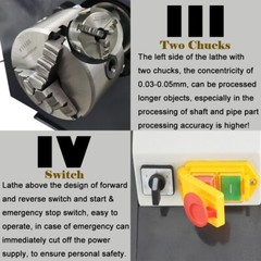 WM210V Precision Metal Bench Lathe Inch Thread Brushless Motor Double Chuck