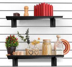 8 Pack Wooden Slatwall Shelf, 15.7 X 5.9 Inch Slatwall Shelves with Metal Bracke