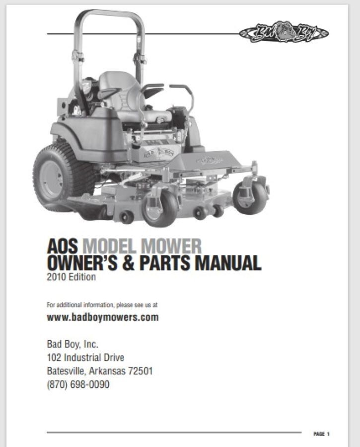 Bad Boy AOS Owner & Parts manual Model year 2010 40 pages