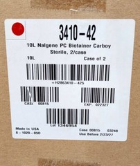 Thermo Scientific 3410-42 Nalgene 10 L Square Biotainer Carboy, Sterile Case/2