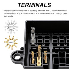 12V 6 Way Fuse Relay Box, 2 Relays and 12 ATC/ATO Blade Fuses Slots, Compatible