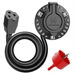15A 125V AC Port Plug 12AWG RV Shore Power Inlet Socket with 18” Extension Cord