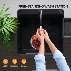Plastic Utility Sink, Freestanding Sink with Hot&Cold Faucet, Soap Dispenser