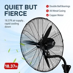 Zokop 20 Inch High Velocity Industrial Wall Mounted Fan–4 Speeds-7.21 FT Cord