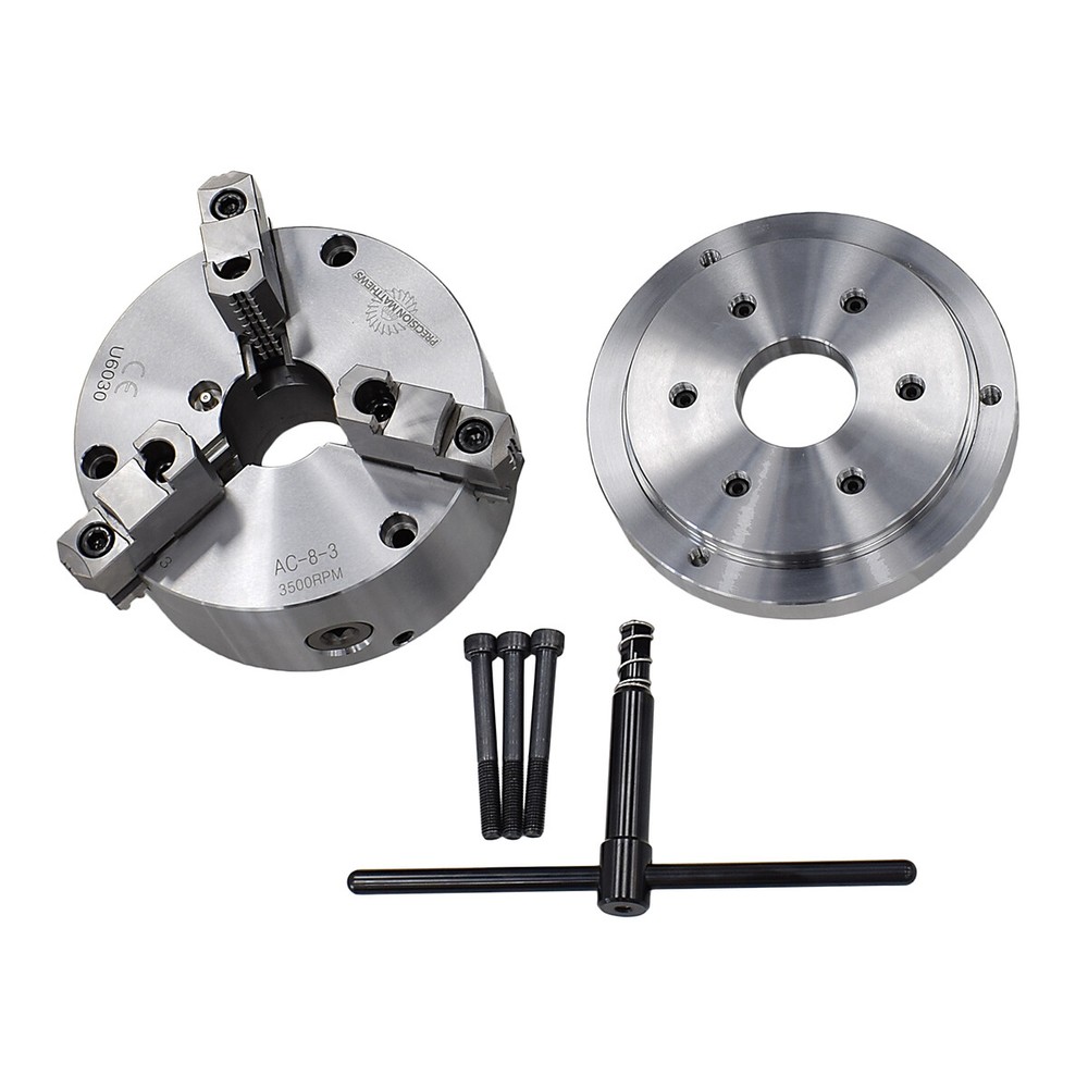 Precision Matthews 8″ Set Tru Type 3 Jaw Lathe Chuck .0004″ Accy with D1-5 Mount