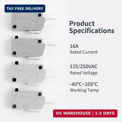 KW3A Microwave Oven Door Switch 16A 125V/250V Door Interloc (2 Normally Open and