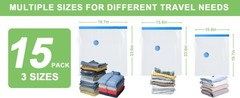 15 Pack Vacuum Seal Bags for Clothing Travel with -60000Pa USB Pump, Save 80% of