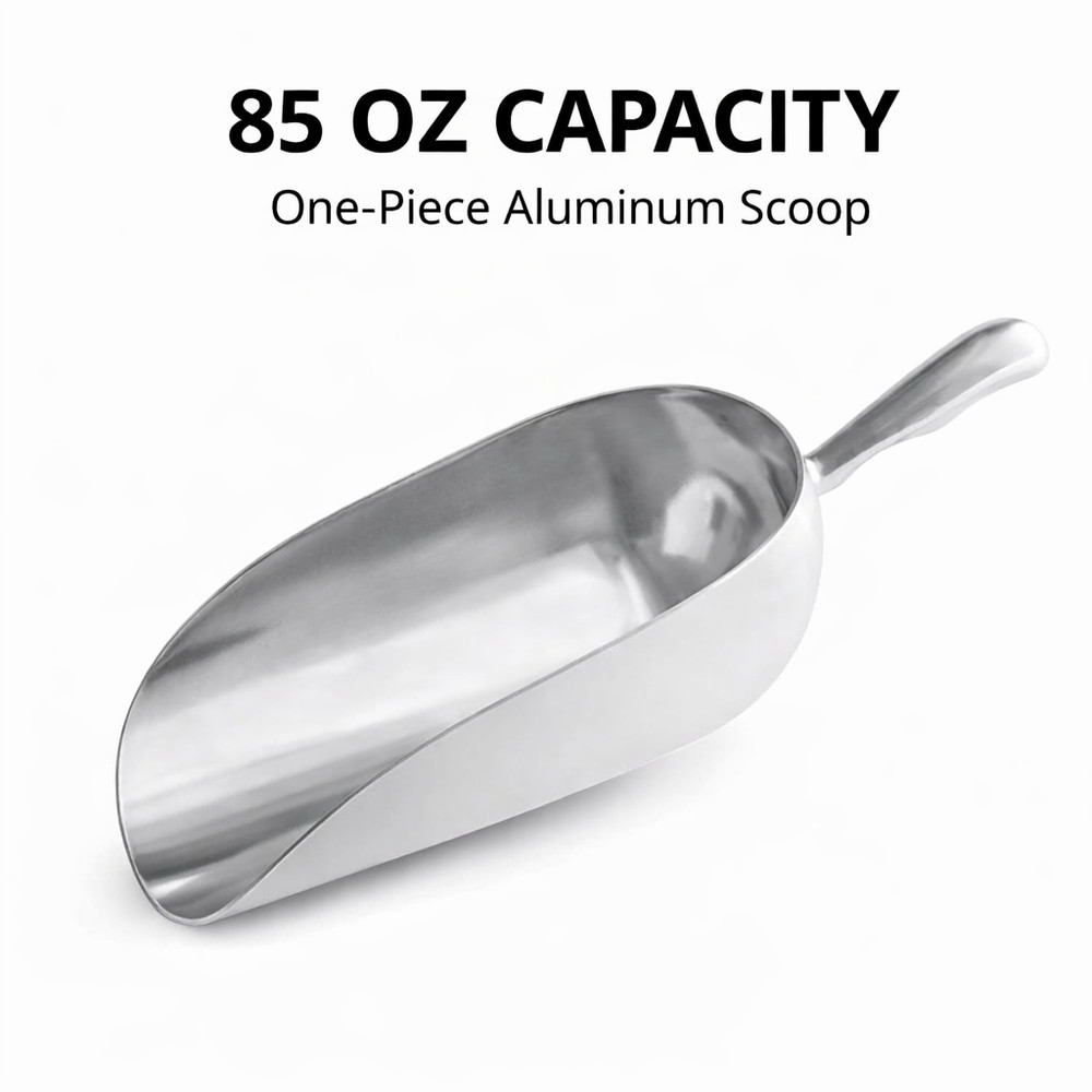 Choice 85 oz One-Piece Aluminum Utility Scoop Ice Scoop 16 1/2″ Handle