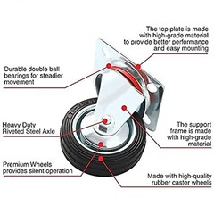 12 Pack 3″ Swivel Caster Wheels Rubber Base With Top Plate & Bearing Heavy Duty