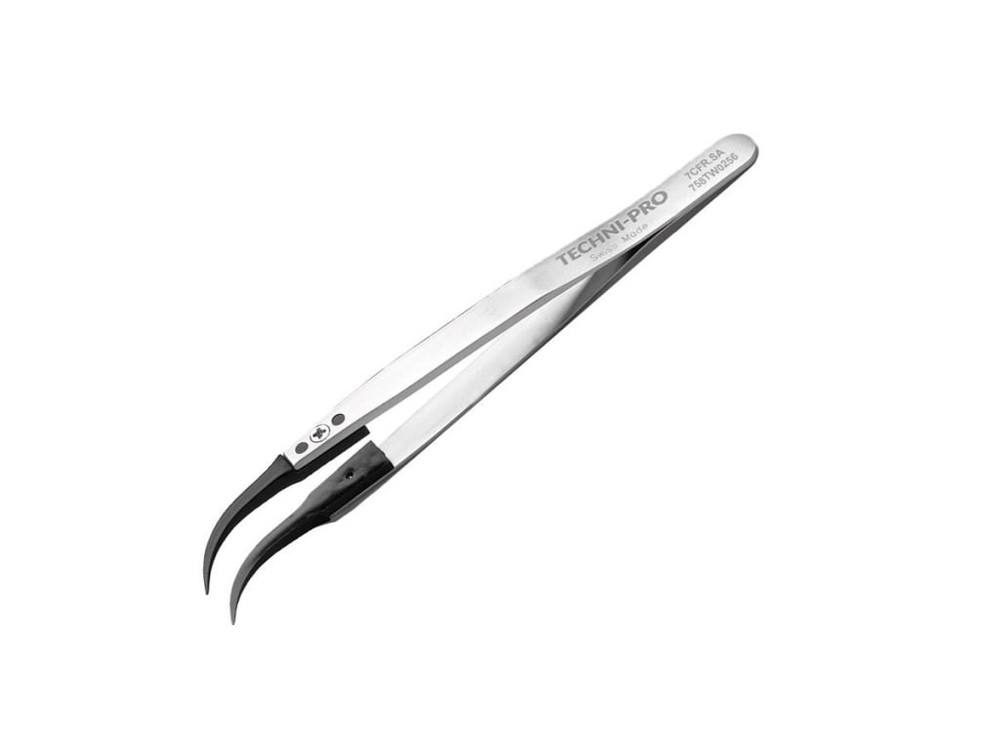 Techni-Pro 758TW0256 – 5.1′ ESD Plastic Tip Tweezers, Style 7, Carbon Fiber Tips