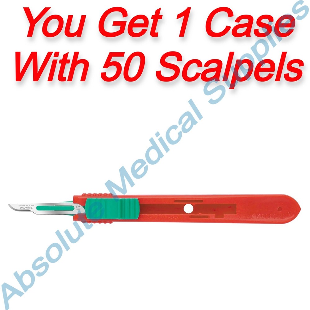 *50-Packs* DeRoyal #15 Safety Scalpel Green Slider Sterile D4515