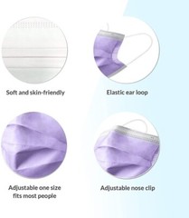 Disposable Face Covering (In Purple) Disposable Masks. 50 Per Box per Order.