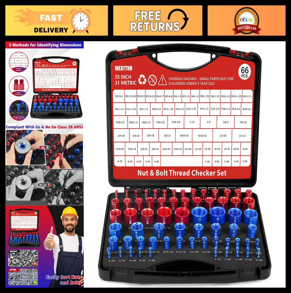 66 Pcs Thread Checker Set – SAE & Metric Bolt & Nut Gauge for Tight Spaces