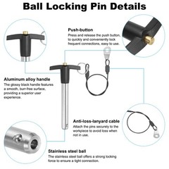 T Handle Lock Pins 1/2×2.76″ (12x70mm) Push Button Quick Release Pin with Wire