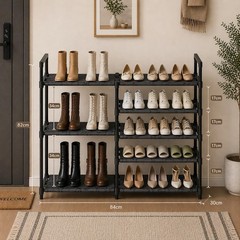 5 Tier Shoe Rack Black Tubes Shoe Rack with Oxford Fabric Lightweight Shoes S…