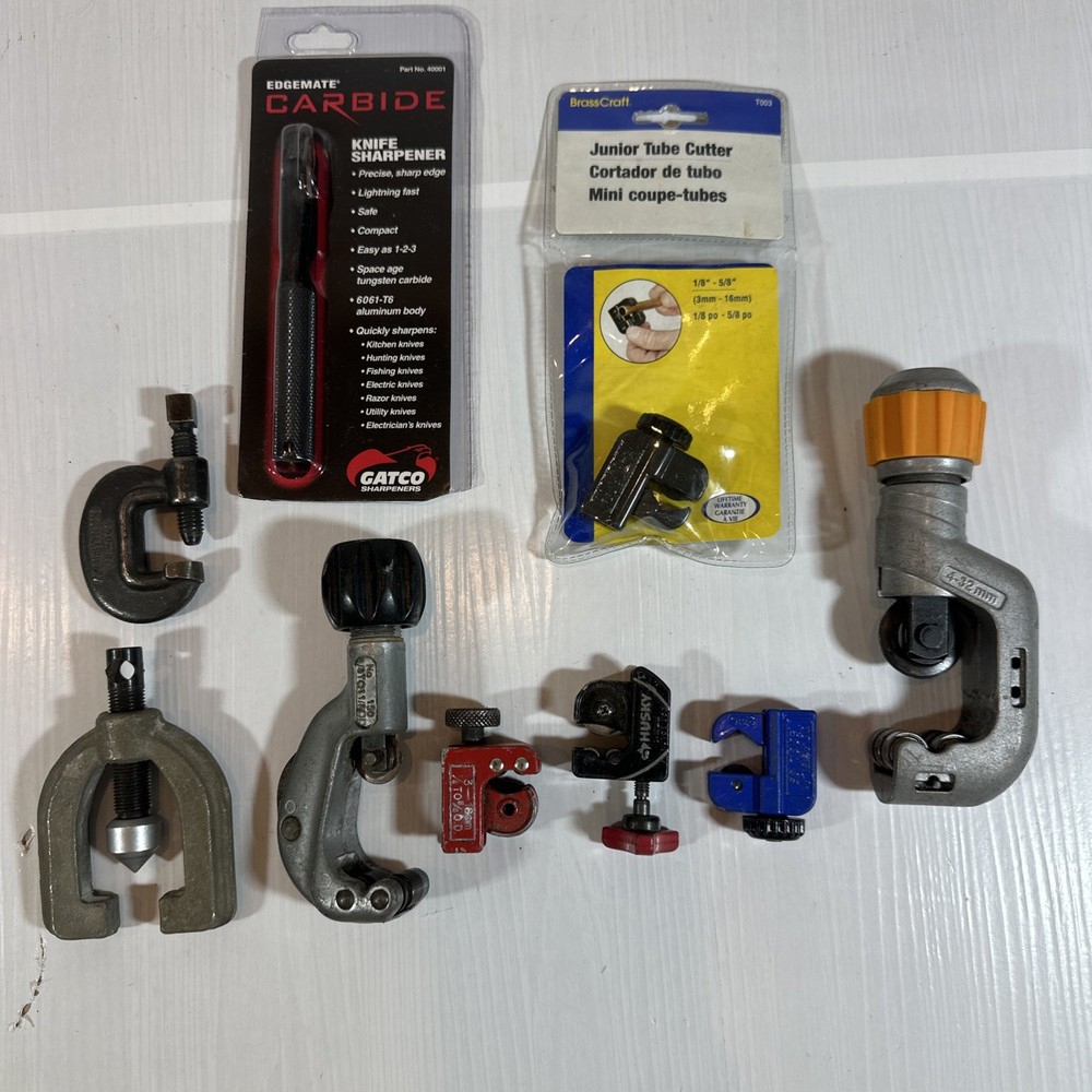 Lot of 8 different instruments,pipe cutters,Junior Tube Cutters, Husky, Gatco