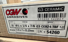 CGW Abrasives 54260 4-1/2 x 1/4 x 7/8 T27 G3 CER24-TBF, 25PK, QTY.25