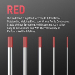 TIG Welding Tungsten Electrode Red Tip 1/8″ x 7″ Red, WT20/EWTh-2 10-pk