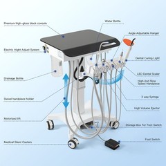 Portable Dental Delivery Unit Cart System /40L Silent Oil-Free Air Compressor