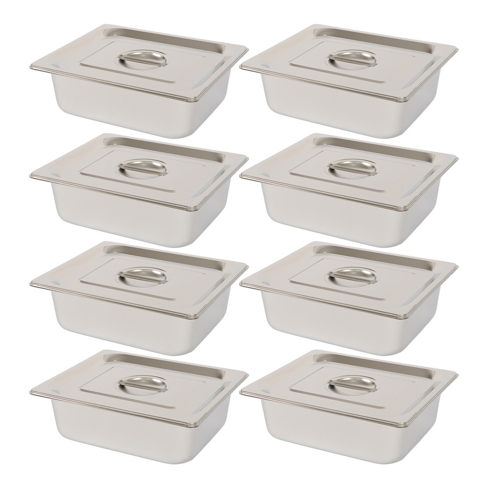 8 Pack 1/2 Size Hotel Pans Steam Table Pan 4″ Deep Stainless Steel with Lid