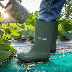 NINGO Men Steel Toe PVC Rain Boots Waterproof Cushioning Safety Work Boots Farm