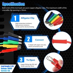 5Pcs 30V 15A Alligator Clips Electrical Test Leads Set 3.3ft Jumper Wires Cables