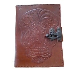 Hand Tooled Leather Journal Sugar Skull Blank Book Art Sketch Dia de los Muertos