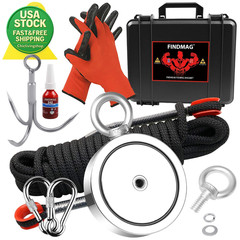 Double Sided Fishing Magnet Kit 2625 Lbs with Rope and Carry Case 4.57 Inch