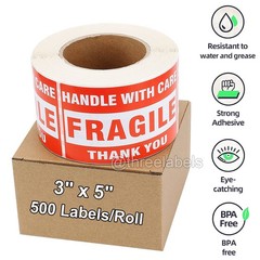 1-40 Rolls 3″x5″ Large 500 Fragile Labels Handle with Care Thank You Stickers US