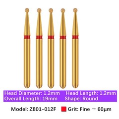 Vakker 5pc Dental Zirconica Diamond Burs w/ Metal Holder Z801 Z801L Round Shape