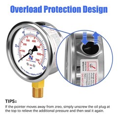 0-100 PSI Liquid Filled Pressure Gauge 1/4 NPT 2.5 Dial Stainless Steel