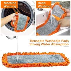 Dust Mop for Floor Cleaning with Washable Microfiber Flat Mop-Orange, Orange