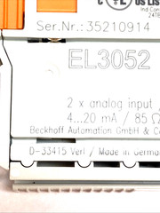 Beckhoff EL3052 EtherCAT 2-Channel Analog Input Terminal 4-20mA 12Bit Module