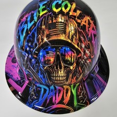 full brim hard hat custom hydro dipped IN BLUE COLLAR DADDY BAD ASS EDITION NEW