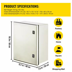 NEMA Enclosure, 19.7 X 15.7 X 7.9 In., Fiberglass Steel Electrical Box IP66 Wate