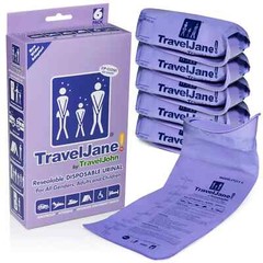 a box of 6 ~ TravelJane Disposable Urinals by TravelJohn ~ unisex, Adults, Kids
