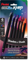 Energel Kuro Shades of Dusk, Retractable Liquid Gel Pen, Assorted Ink Colors, 6P